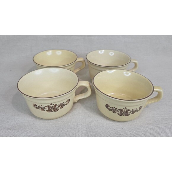 Pfaltzgraff Village Coffee Cups Set of 4 – Vintage Stoneware 1970s Brown Floral - Picture 4 of 12